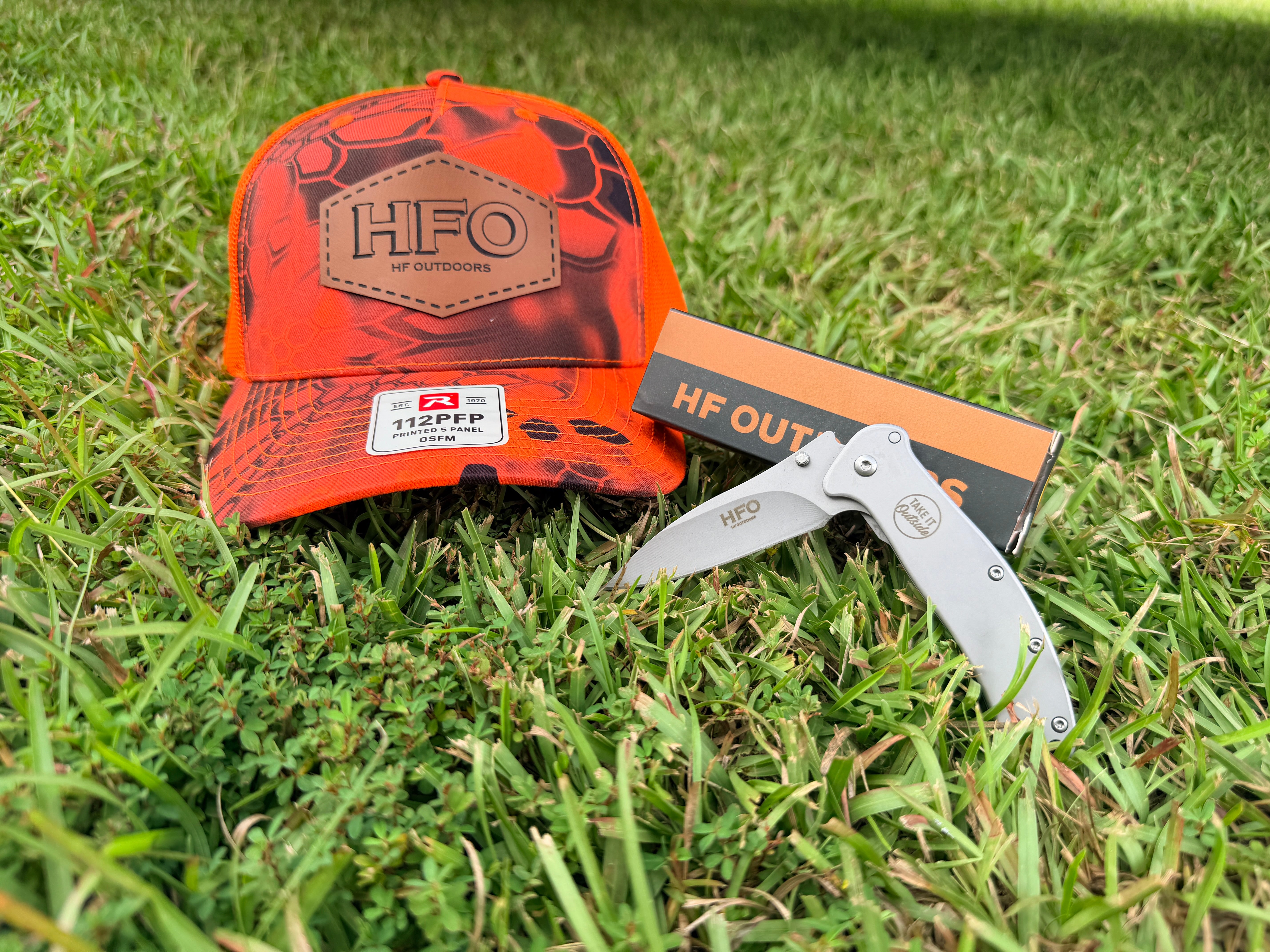 HFO Blaze Orange Hat + Everyday Pocket Knife Bundle
