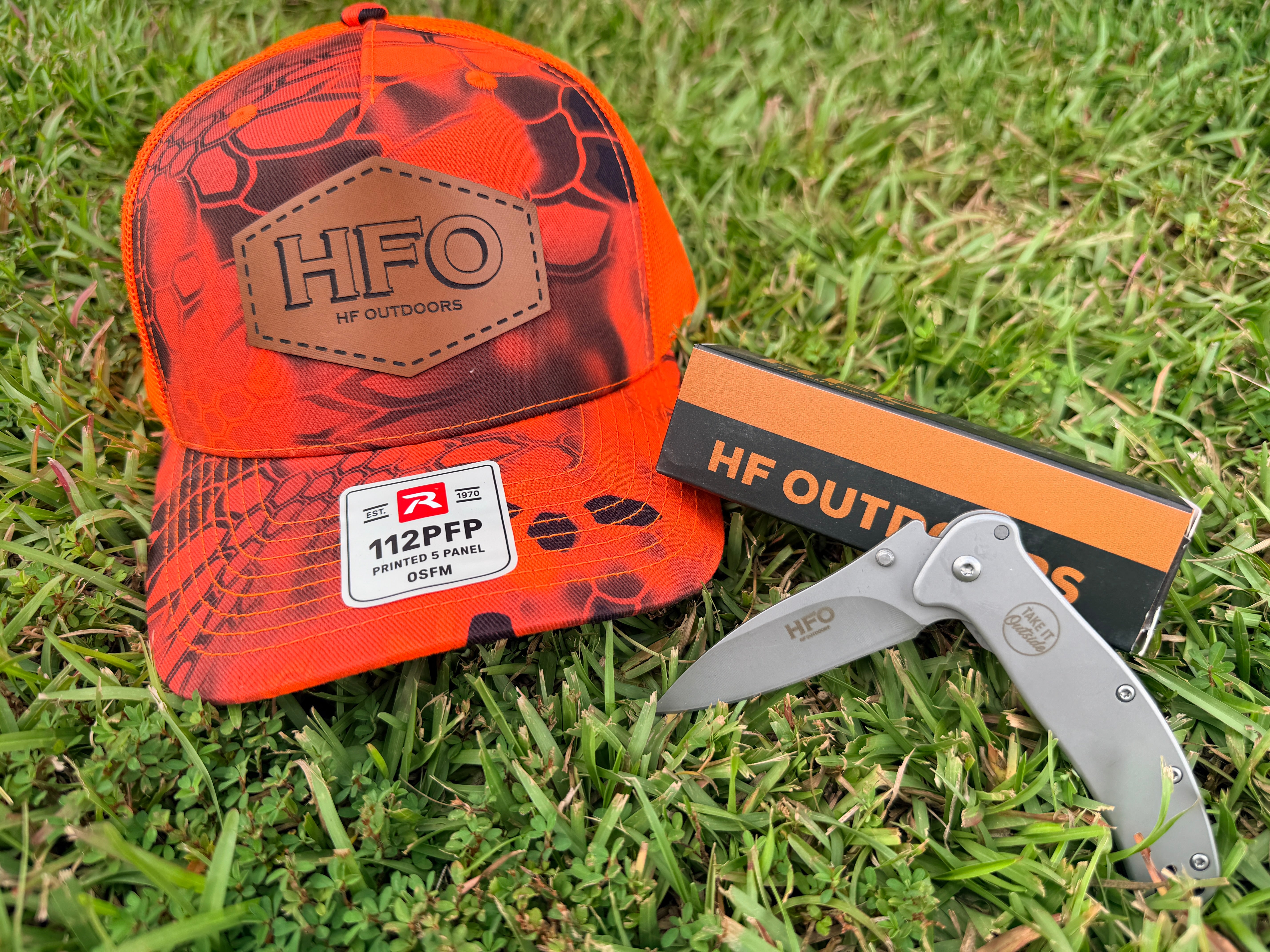 HFO Blaze Orange Hat + Everyday Pocket Knife Bundle