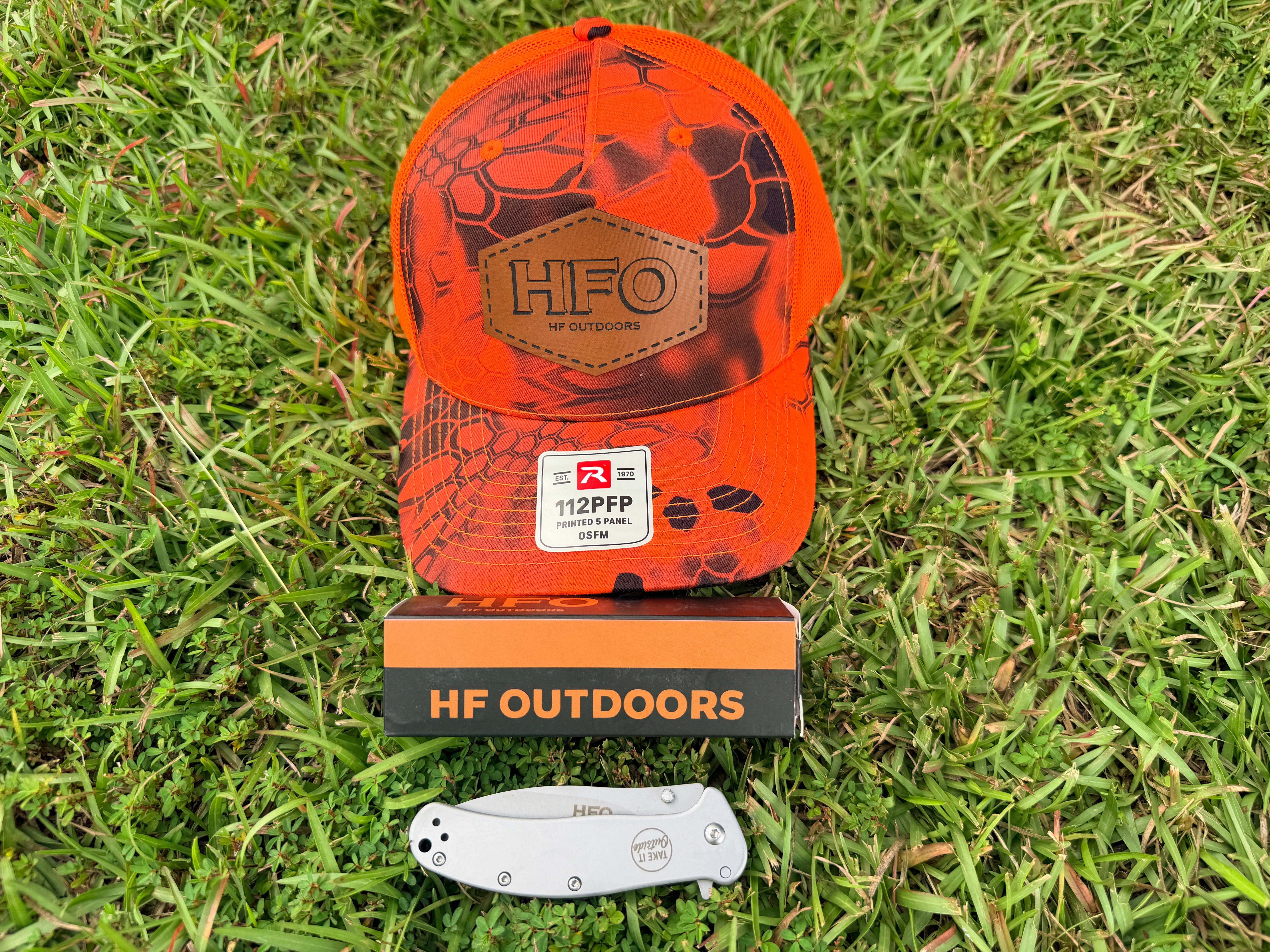 HFO Blaze Orange Hat + Everyday Pocket Knife Bundle