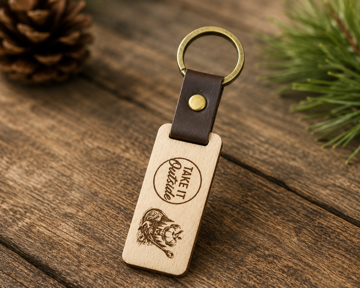 “Take It Outside” Wooden Keychain