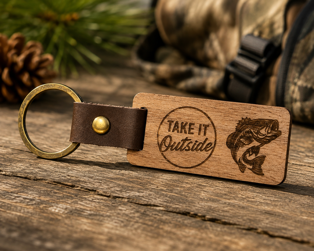 “Take It Outside” Wooden Keychain
